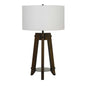 32" Brown Metal Tripod Table Lamp With Off White Drum Shade