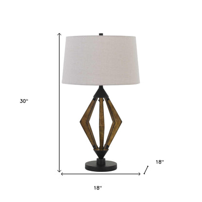 30" Black Metal Lantern Table Lamp With Gray Empire Shade