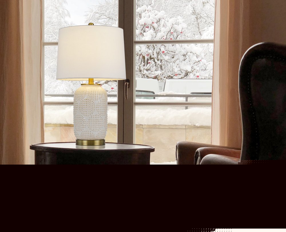 24" Ivory Metal Table Lamp With White Drum Shade