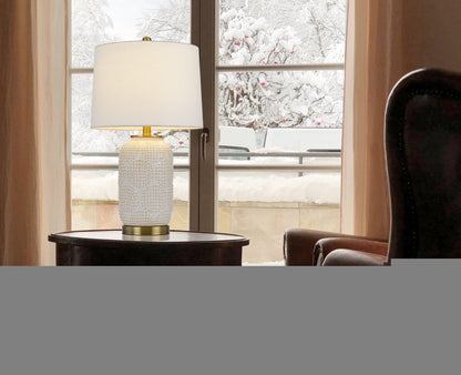 24" Ivory Metal Table Lamp With White Drum Shade
