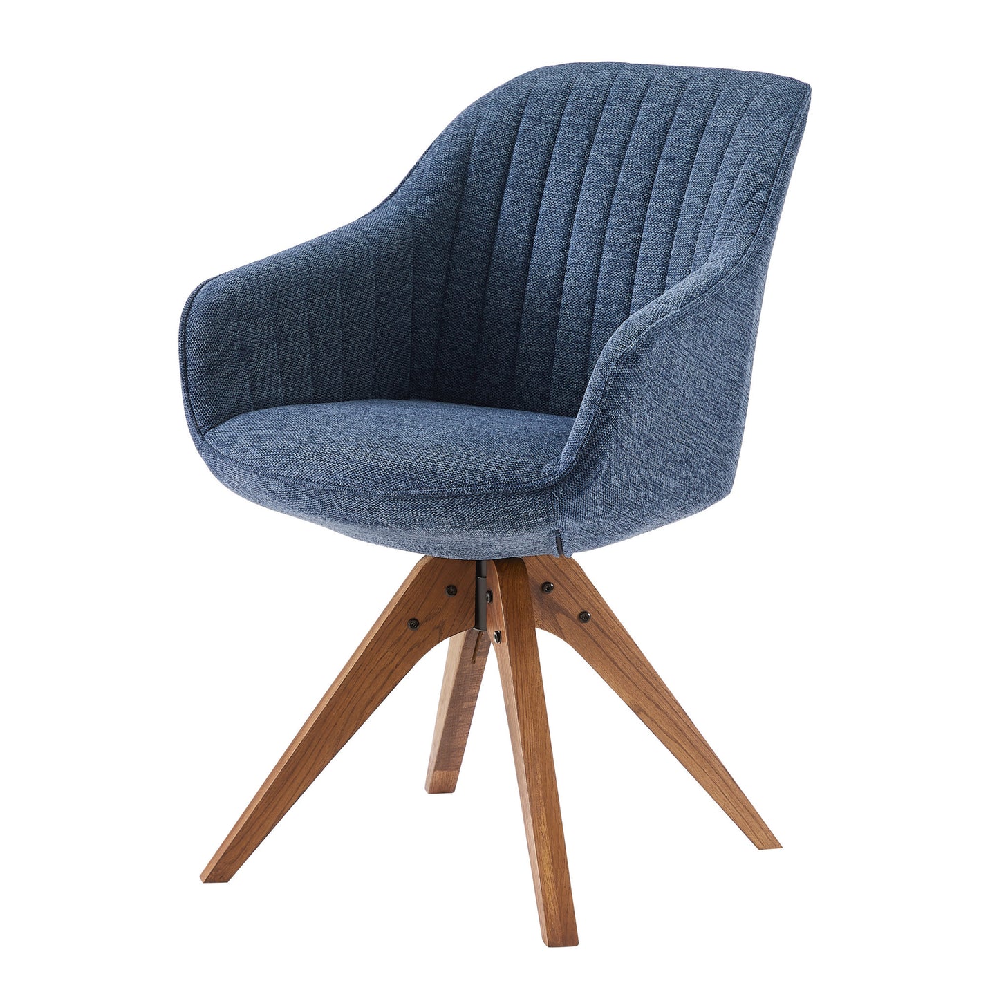 23" Blue Fabric And Natural Swivel Accent Arm Chair