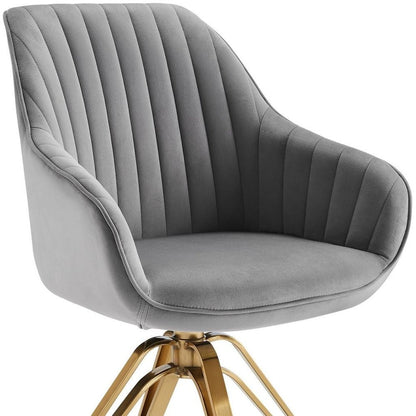 23" Gray Velvet And Gold Swivel Arm Chair