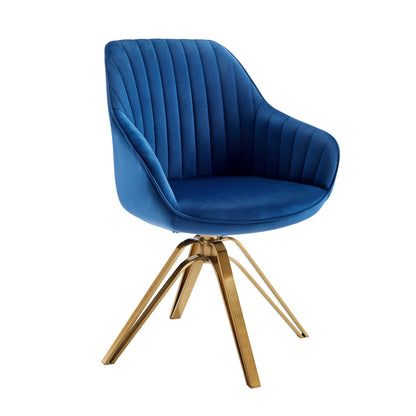 23" Blue And Gold Velvet Swivel Arm Chair