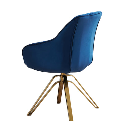 23" Blue And Gold Velvet Swivel Arm Chair