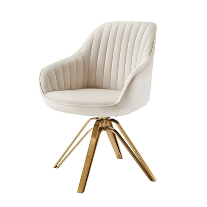 23" Off White And Gold Velvet Swivel Arm Chair