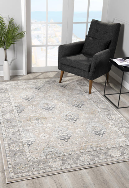 4' X 6' Gray Oriental Washable Non Skid Area Rug