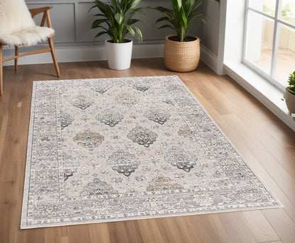 4' X 6' Gray Oriental Washable Non Skid Area Rug