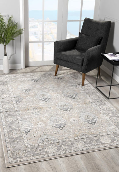 4' X 6' Gray And Ivory Oriental Washable Area Rug