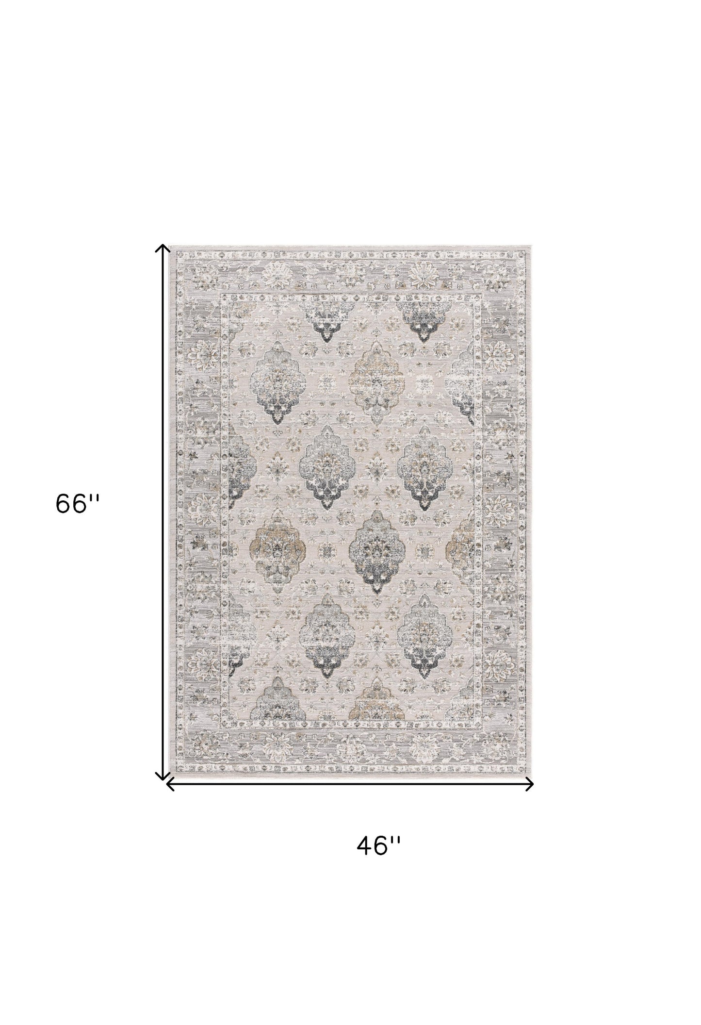 4' X 6' Gray Oriental Washable Non Skid Area Rug