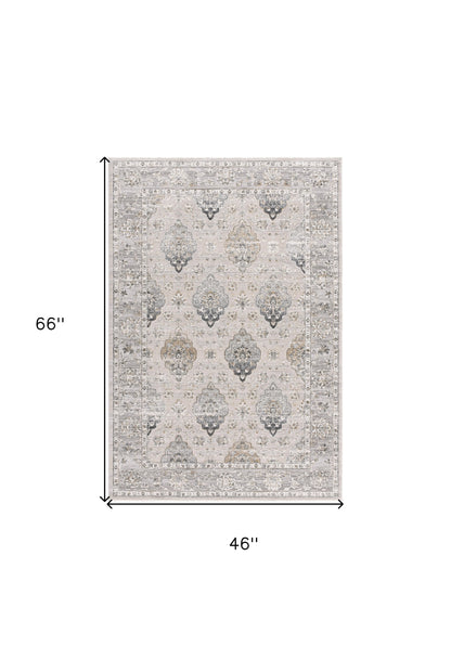 4' X 6' Gray Oriental Washable Non Skid Area Rug