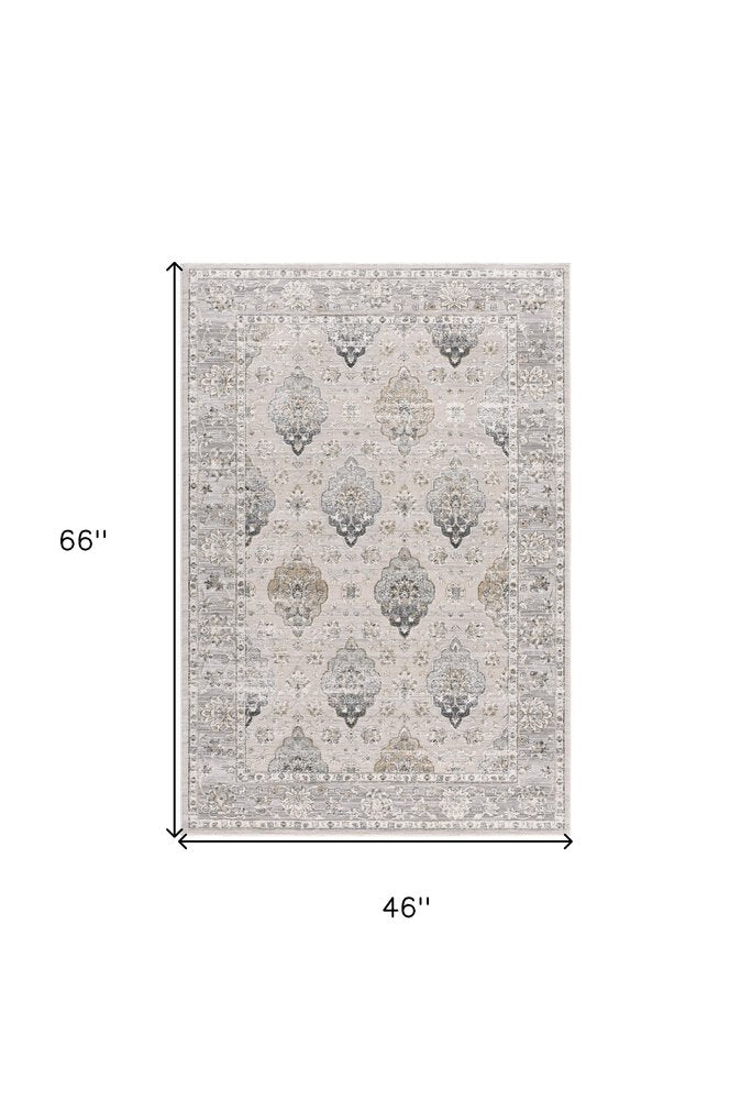 4' X 6' Gray And Ivory Oriental Washable Area Rug