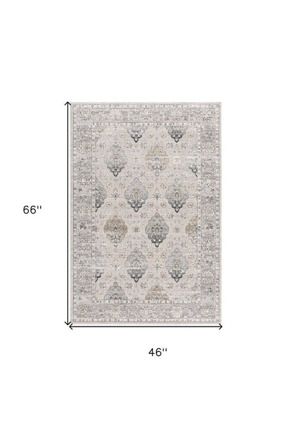 4' X 6' Gray And Ivory Oriental Washable Area Rug