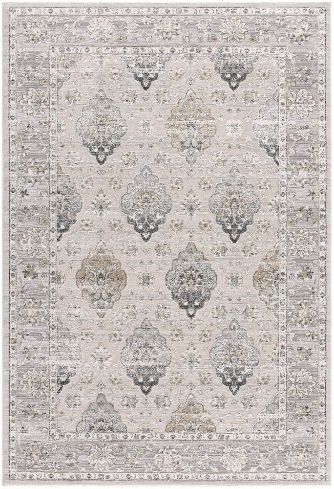 4' X 6' Gray And Ivory Oriental Washable Area Rug