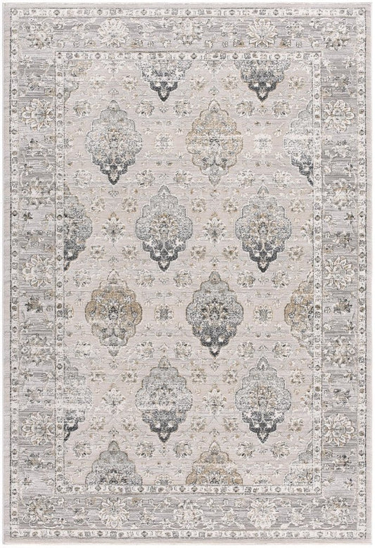 4' X 6' Gray And Ivory Oriental Washable Area Rug