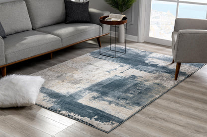 4' X 6' Blue And Beige Abstract Washable Non Skid Area Rug