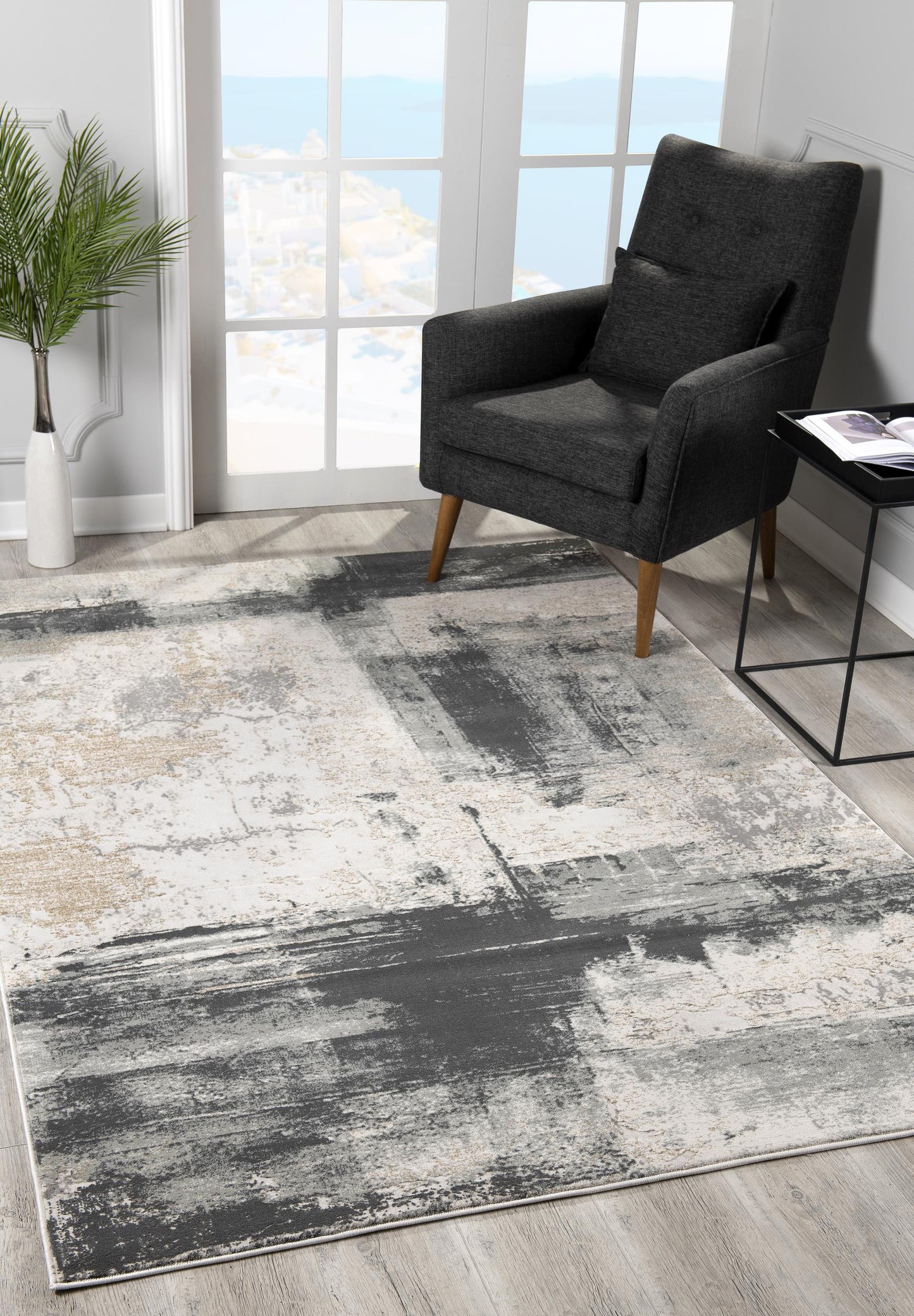 4' X 6' Gray Abstract Washable Non Skid Area Rug