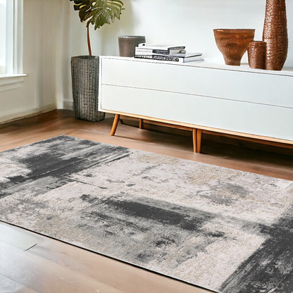 4' X 6' Gray Abstract Washable Non Skid Area Rug