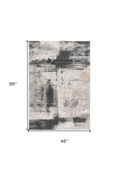4' X 6' Gray And Ivory Abstract Washable Area Rug
