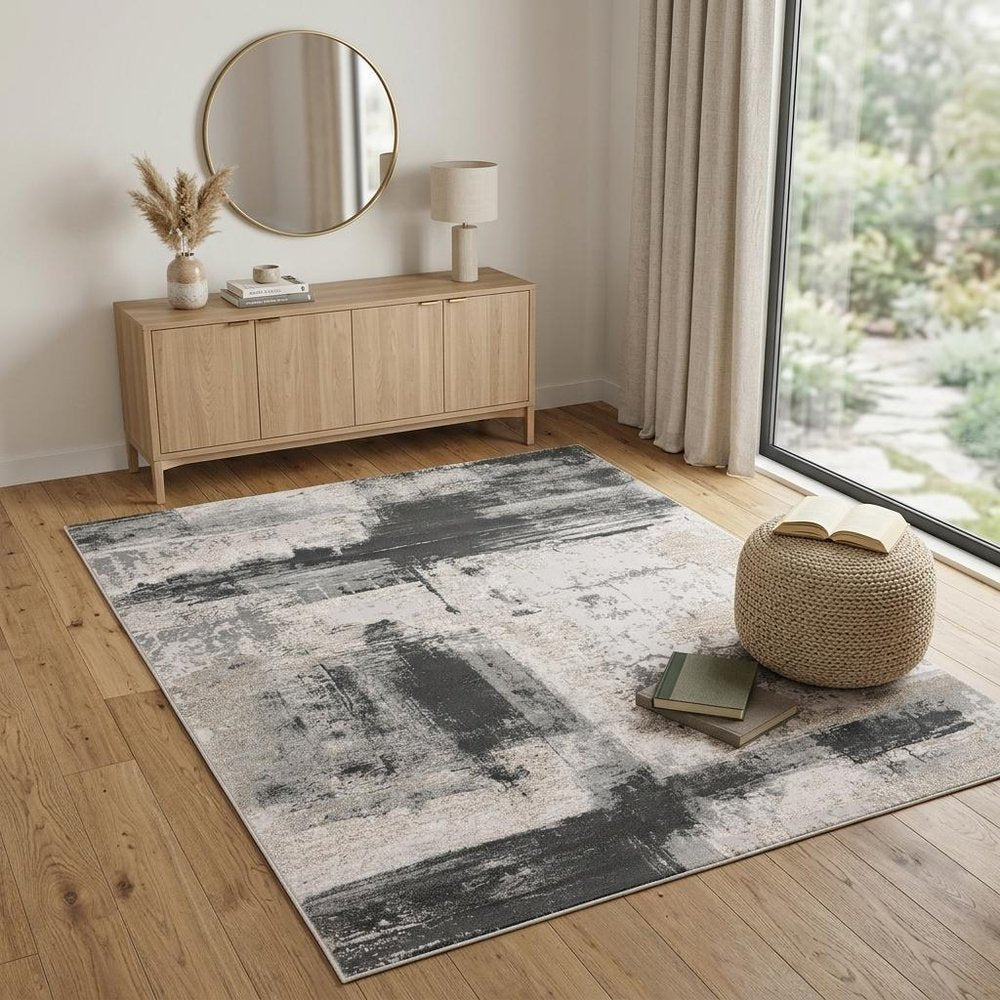 4' X 6' Gray And Ivory Abstract Washable Area Rug