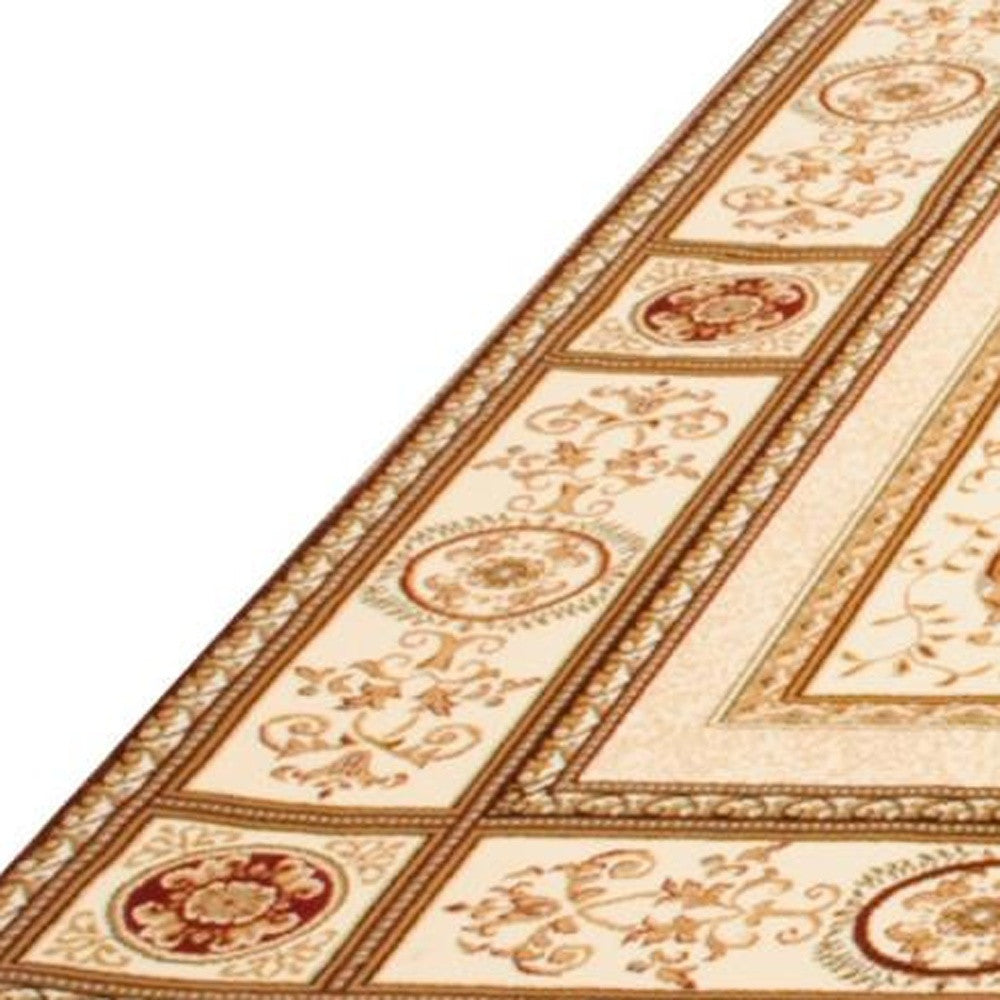 10' X 13' Beige and Ivory Oriental Washable Non Skid Area Rug