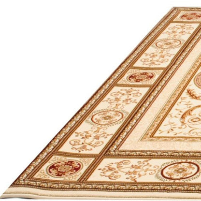 10' X 13' Beige and Ivory Oriental Washable Non Skid Area Rug