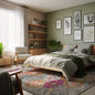 5' Gray Beige and Blue Geometric Distressed Round Rug