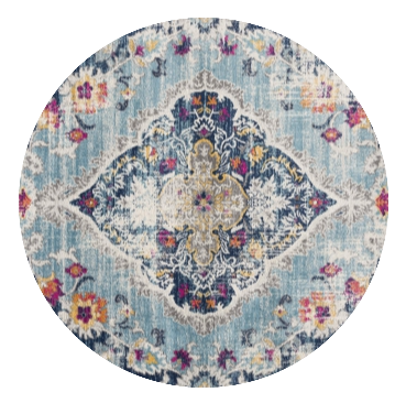 5' Blue and Gray Oriental Distressed Round Rug