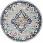8' Blue And Beige Round Oriental Washable Non Skid Area Rug