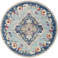8' Blue And Beige Round Oriental Washable Non Skid Area Rug