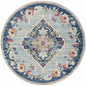 8' Blue And Beige Round Oriental Washable Non Skid Area Rug