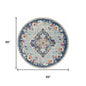 8' Blue And Beige Round Oriental Washable Non Skid Area Rug