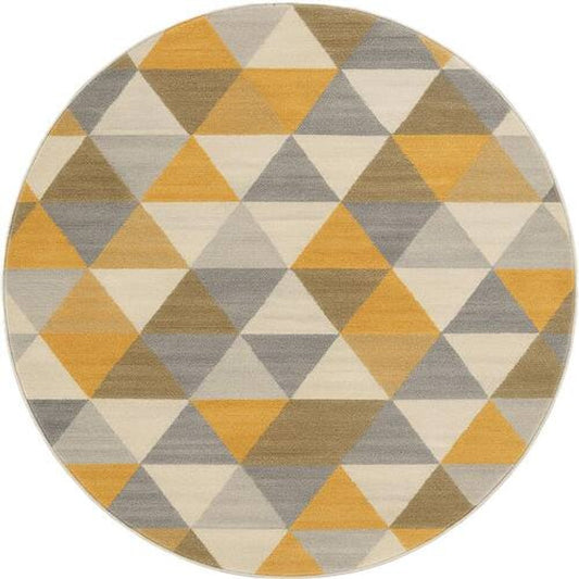 5' Yellow Round Geometric Washable Non Skid Area Rug