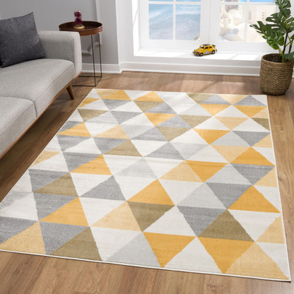 5' Yellow Round Geometric Washable Non Skid Area Rug