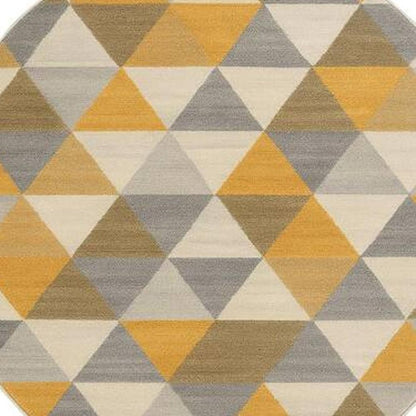 5' Yellow Round Geometric Washable Non Skid Area Rug