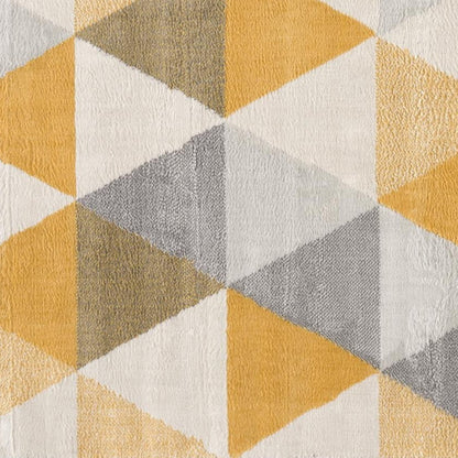 5' Yellow Round Geometric Washable Non Skid Area Rug