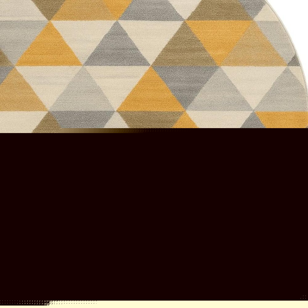 8' Yellow Round Geometric Washable Non Skid Area Rug