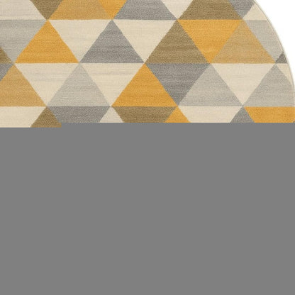 8' Yellow Round Geometric Washable Non Skid Area Rug