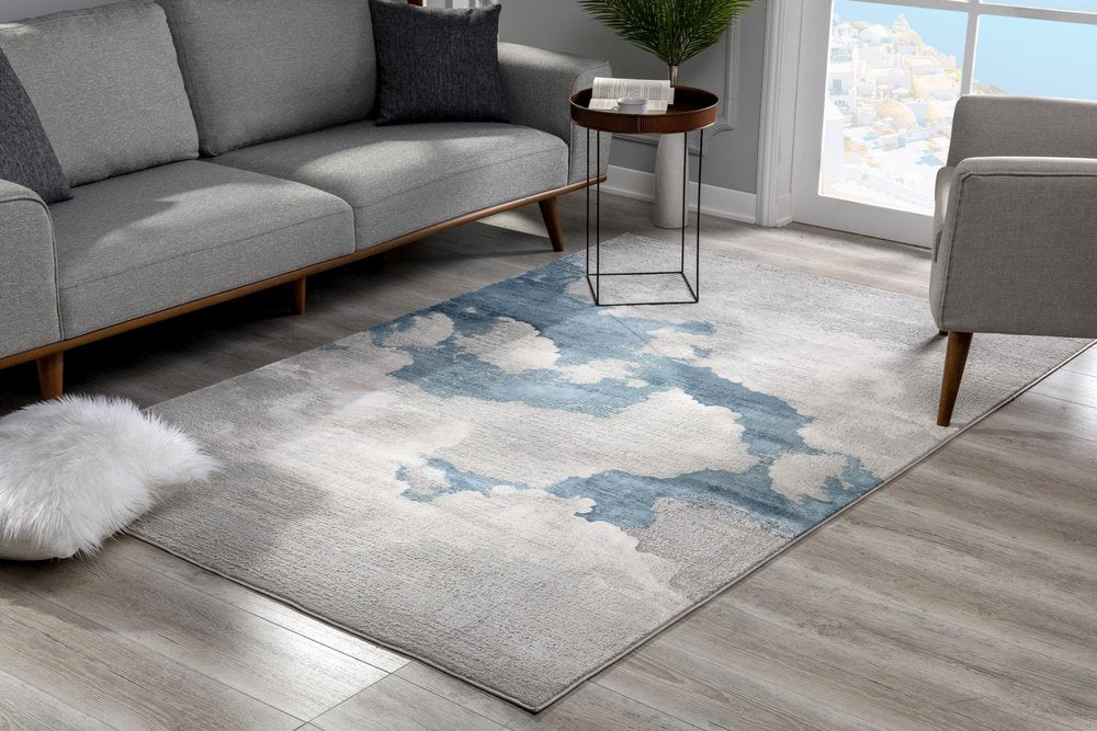 10' Blue And Gray Abstract Washable Runner Rug