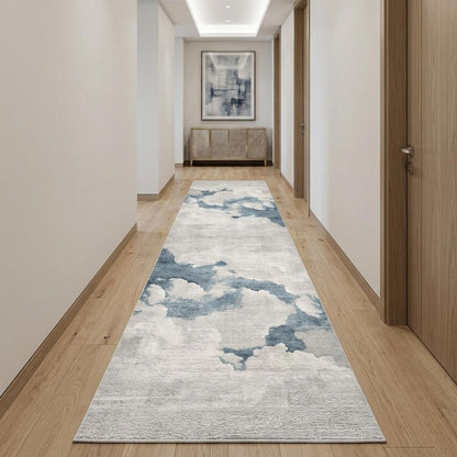 10' Blue And Gray Abstract Washable Runner Rug