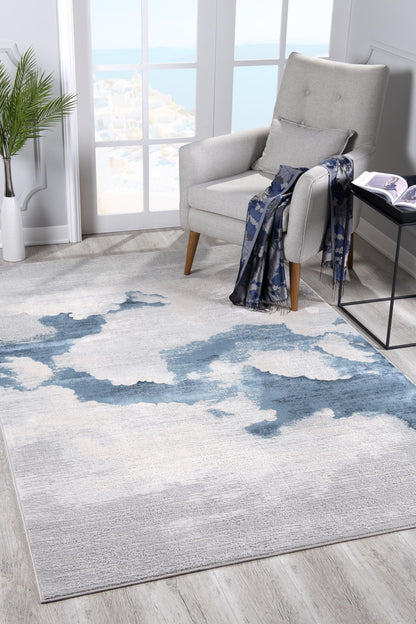 8' Runner Blue and Gray Abstract Washable Non Skid Area Rug