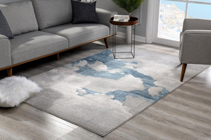 8' Blue And Gray Abstract Washable Runner Rug