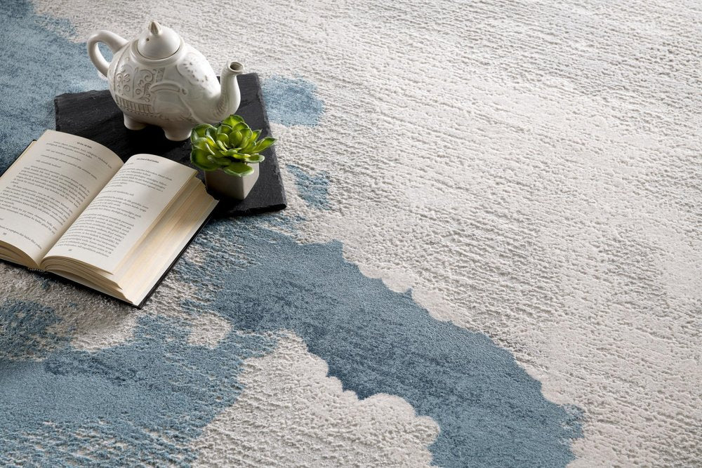 8' Blue And Gray Abstract Washable Runner Rug