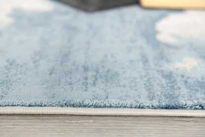 8' Blue And Gray Abstract Washable Runner Rug