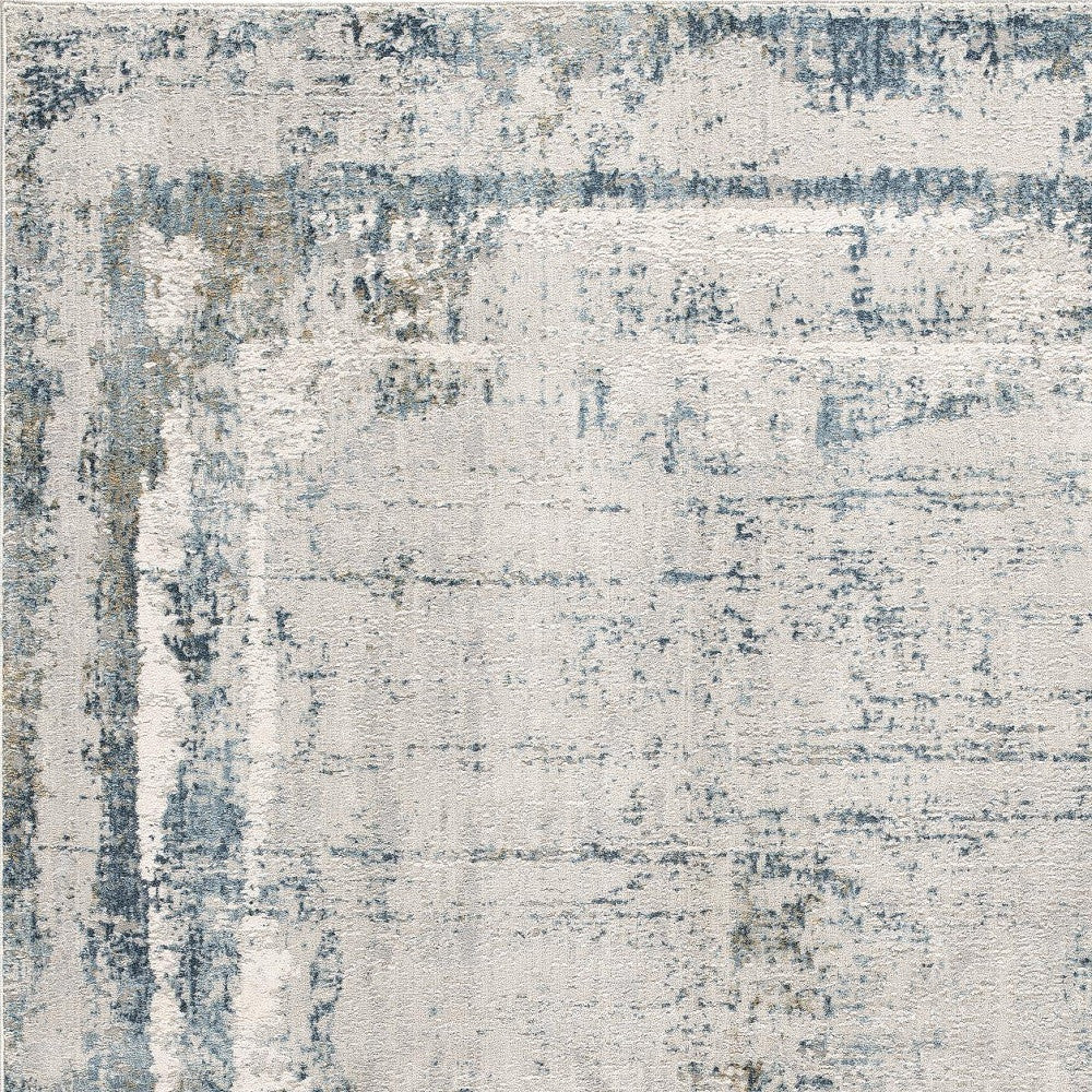 10' Runner Blue and Gray Abstract Washable Non Skid Area Rug