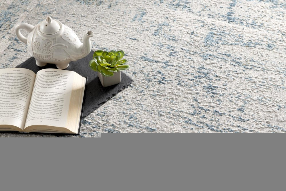 10' Blue And Gray Abstract Washable Runner Rug