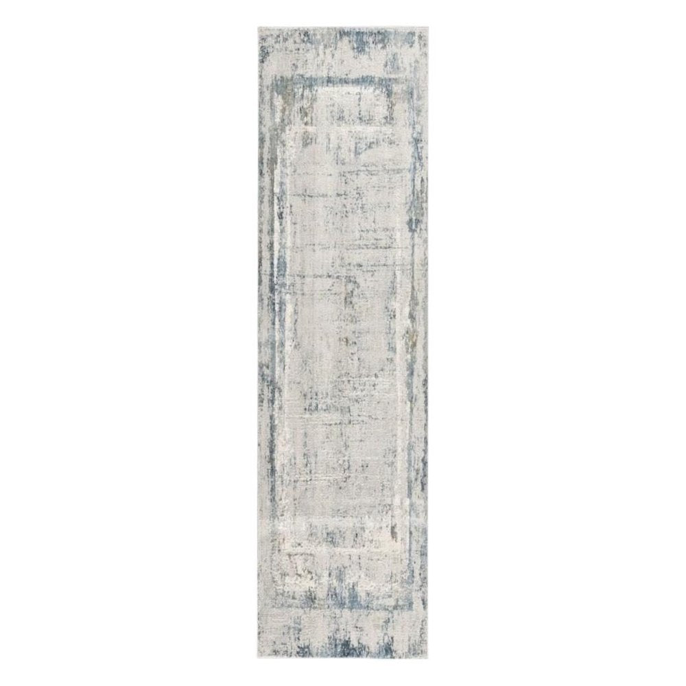 13' Blue And Gray Abstract Washable Runner Rug