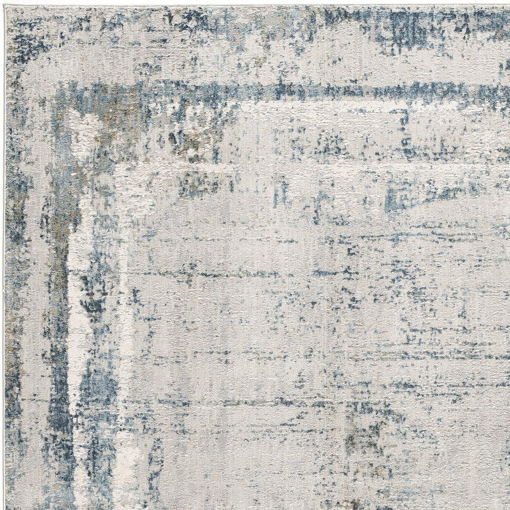 13' Runner Blue and Gray Abstract Washable Non Skid Area Rug