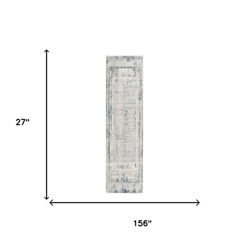 13' Blue And Gray Abstract Washable Runner Rug