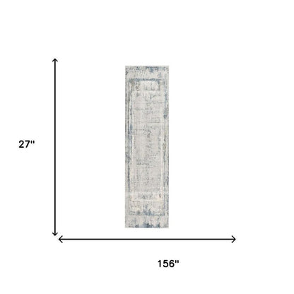 13' Blue And Gray Abstract Washable Runner Rug