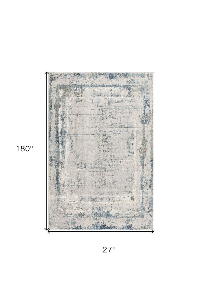 15' Blue And Gray Abstract Washable Runner Rug